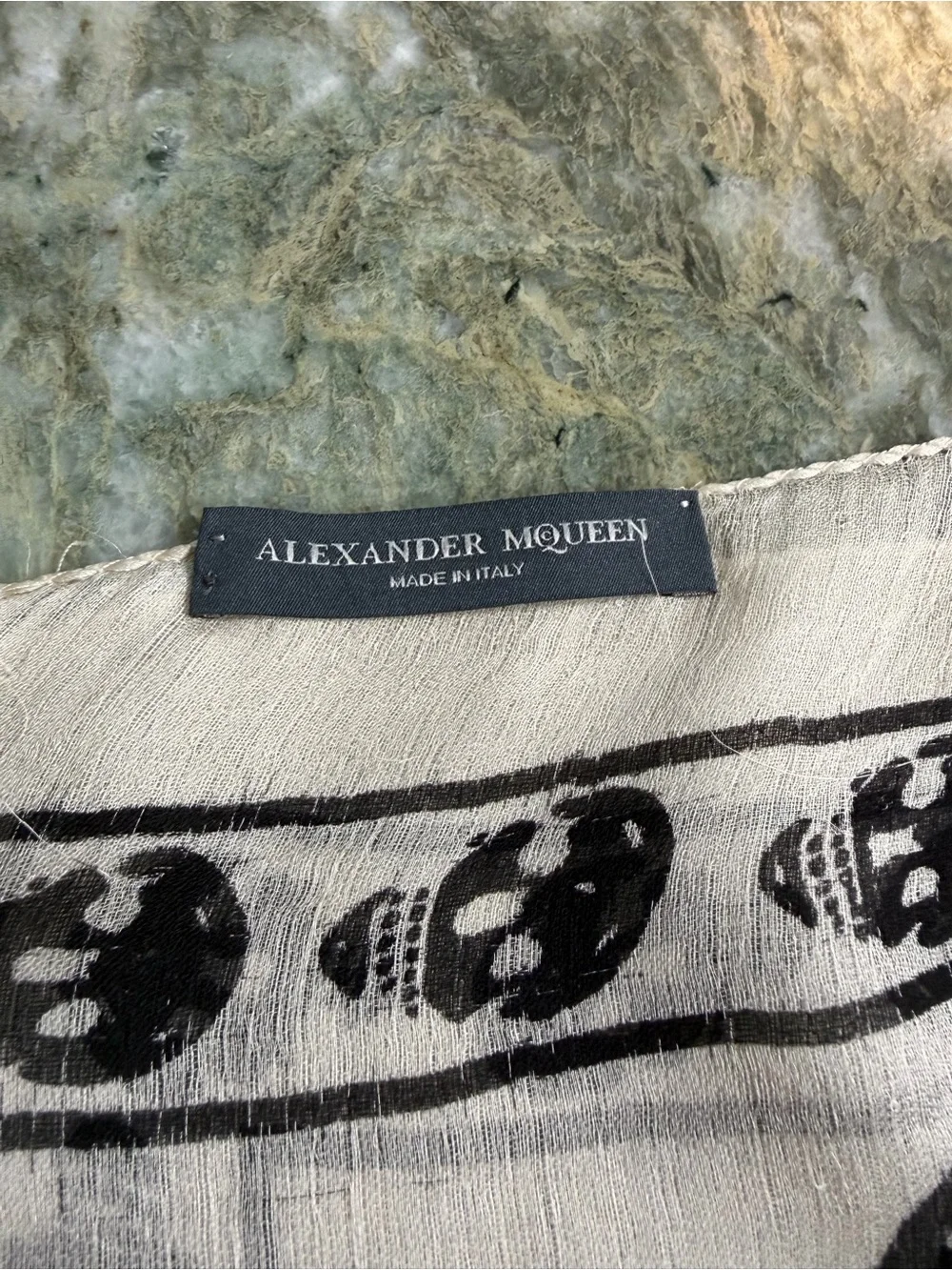 Alexander McQueen Black Skull Border on Cream Scarf